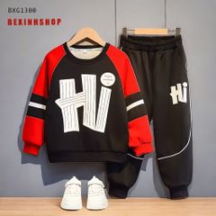 Bộ dài tay thu đông thun da cá Hiphop chữ HI dễ thương cho bé trai BXG1300