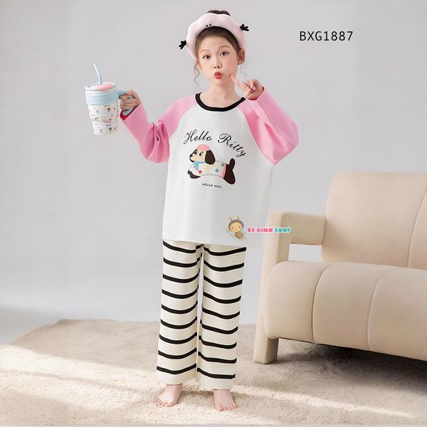 Bộ dài tay Cún quần sọc dễ thương cho bé gái BXG1887