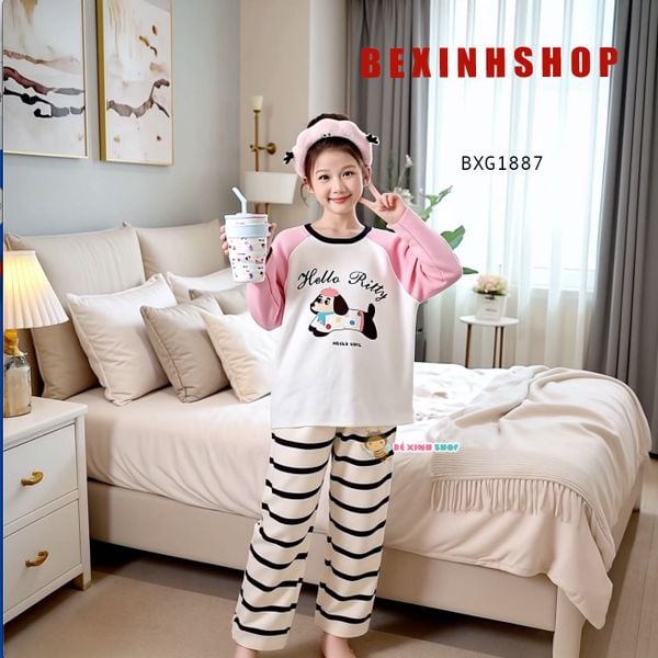 Bộ dài tay Cún quần sọc dễ thương cho bé gái BXG1887