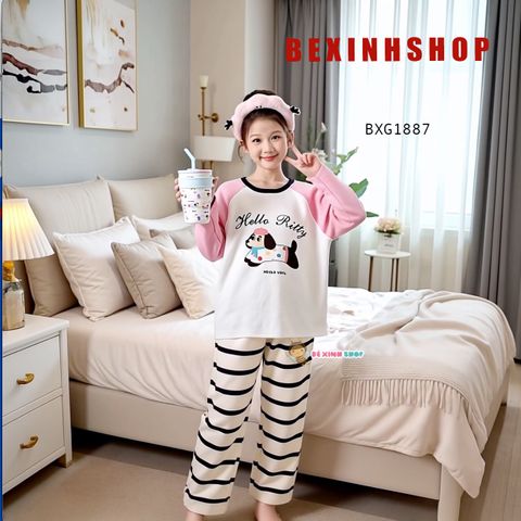 Bộ dài tay Cún quần sọc dễ thương cho bé gái BXG1887