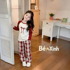Bộ áo dài tay Raplang Nơ quần Caro Ống Rộng dễ thương cho bé gái BXG1130 (FORM NHỎ KHÁCH ĐẶT TRỪ HAO SIZE)