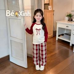 Bộ áo dài tay Raplang Nơ quần Caro Ống Rộng dễ thương cho bé gái BXG1130 (FORM NHỎ KHÁCH ĐẶT TRỪ HAO SIZE)