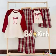 Bộ áo dài tay Raplang Nơ quần Caro Ống Rộng dễ thương cho bé gái BXG1130 (FORM NHỎ KHÁCH ĐẶT TRỪ HAO SIZE)