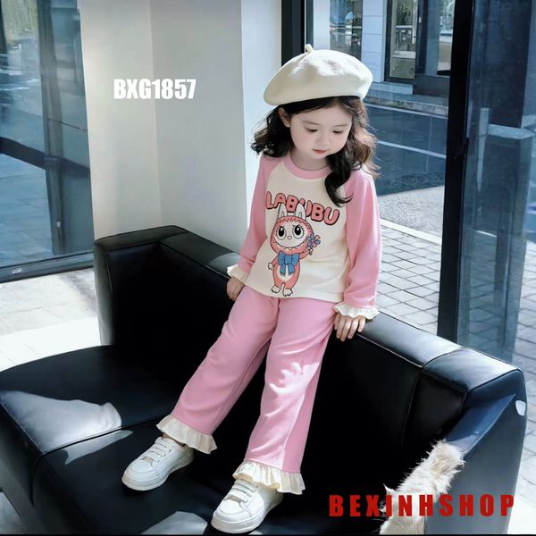 Bộ dài tay phối loe LABUBU dễ thương cho bé gái BXG1857