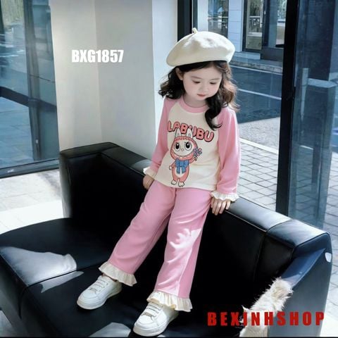 Bộ dài tay phối loe LABUBU dễ thương cho bé gái BXG1857