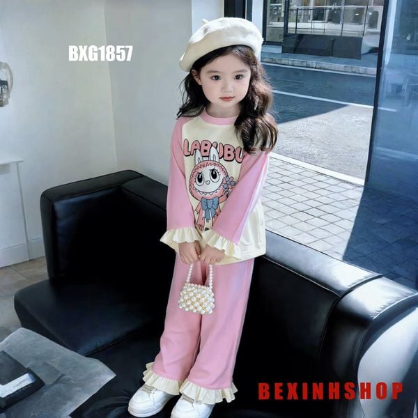 Bộ dài tay phối loe LABUBU dễ thương cho bé gái BXG1857