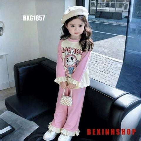 Bộ dài tay phối loe LABUBU dễ thương cho bé gái BXG1857