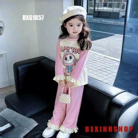 Bộ dài tay phối loe LABUBU dễ thương cho bé gái BXG1857