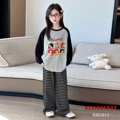 Bộ dài tay in hình CÔNG CHÚA quần sọc ống suông dễ thương cho bé gái BXG1913