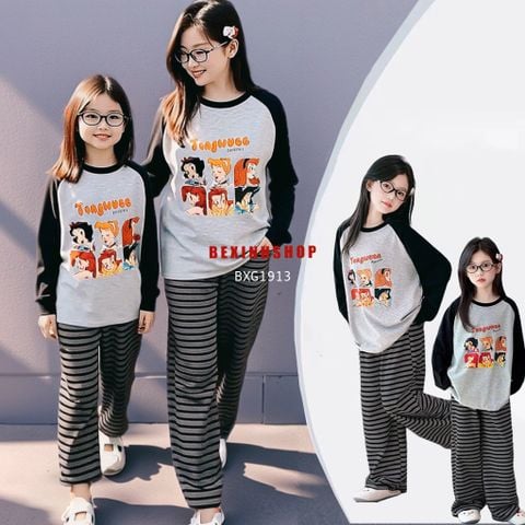 Bộ dài tay in hình CÔNG CHÚA quần sọc ống suông dễ thương cho bé gái BXG1913