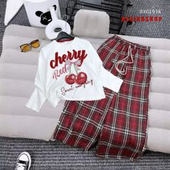 Set áo dài tay Cherry quần suông Caro dễ thương cho bé gái BXG1942