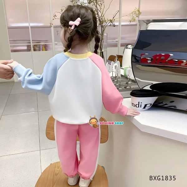 Bộ thun cotton dài tay phối màu CAPYBARA dễ thương cho bé gái ngày Thu BXG1835