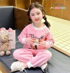 Bộ dài tay thun da cá gắn đầu cún 3D dễ thương cho bé trai & bé gái Thu Đông BXG1155