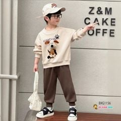 Bộ dài tay thun da cá gắn đầu cún 3D dễ thương cho bé trai & bé gái Thu Đông BXG1155