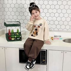 Bộ dài tay thun da cá gắn đầu cún 3D dễ thương cho bé trai & bé gái Thu Đông BXG1155