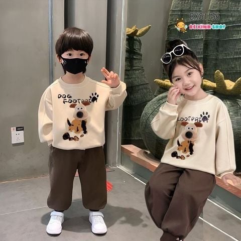 Bộ dài tay thun da cá gắn đầu cún 3D dễ thương cho bé trai & bé gái Thu Đông BXG1155