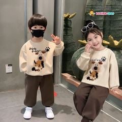 Bộ dài tay thun da cá gắn đầu cún 3D dễ thương cho bé trai & bé gái Thu Đông BXG1155