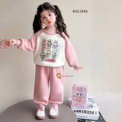 Bộ dài tay thun da cá in LABUBU dễ thương cho bé gái ngày Thu BXG1846