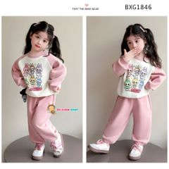 Bộ dài tay thun da cá in LABUBU dễ thương cho bé gái ngày Thu BXG1846