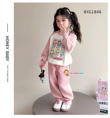 Bộ dài tay thun da cá in LABUBU dễ thương cho bé gái ngày Thu BXG1846