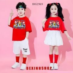 NOEL - Bộ đồng phục bé trai & bé gái áo thun quần váy bí cho bé đi chơi BXG1286