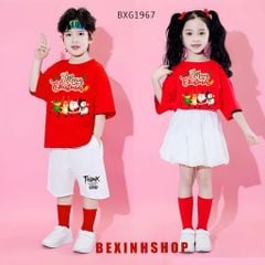 NOEL - Bộ đồng phục bé trai & bé gái áo thun quần váy bí cho bé đi chơi BXG1286