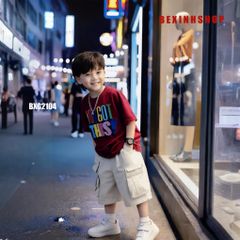 [BexinhshopVN] Set kaki bé trai áo thun in chữ quần túi hộp BXG2104