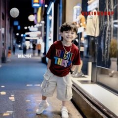 [BexinhshopVN] Set kaki bé trai áo thun in chữ quần túi hộp BXG2104