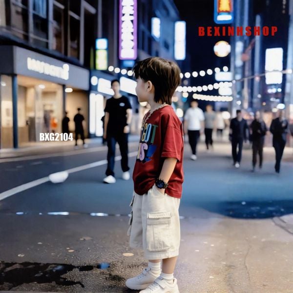 [BexinhshopVN] Set kaki bé trai áo thun in chữ quần túi hộp BXG2104