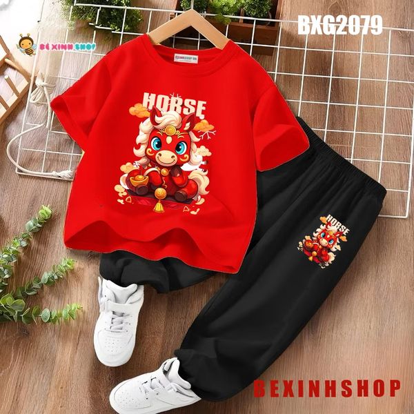 Bộ thun cotton quần jogger dễ thương cho bé trai BXG1225