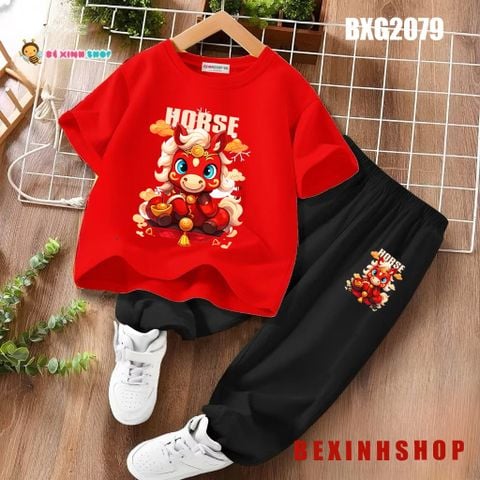 Bộ thun cotton quần jogger dễ thương cho bé trai BXG1225