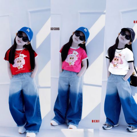 [LAI TUA WASH 2 MÀU] Set áo thun BabyThree quần jeans ống suông dễ thương cho bé gái đi chơi BXG1384