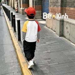 Set áo phối tay chó cảnh sát quần kaki jogger túi hộp bé trai ngày Thu nhà Bé Xinh BXG2504