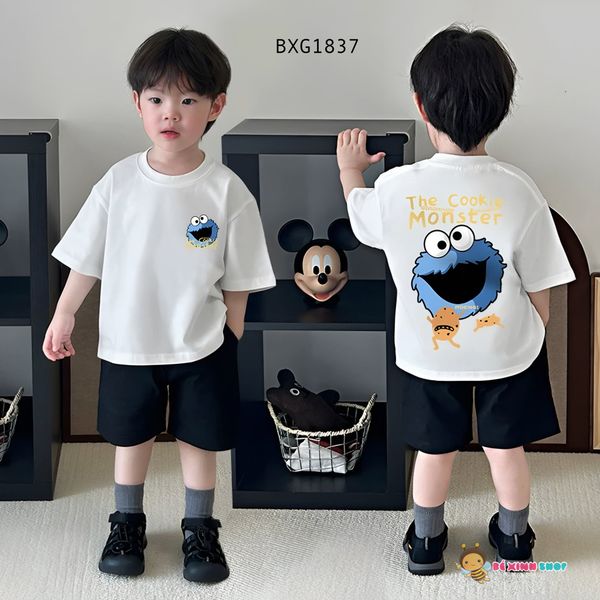 Bộ áo thun hình Cookie quần kaki mềm dễ thương cho bé trai BXG1837