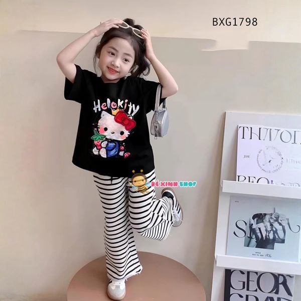 Bộ áo in Heklo Kitty quần loe dễ thương cho bé gái BXG1798