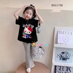 Bộ áo in Heklo Kitty quần loe dễ thương cho bé gái BXG1798