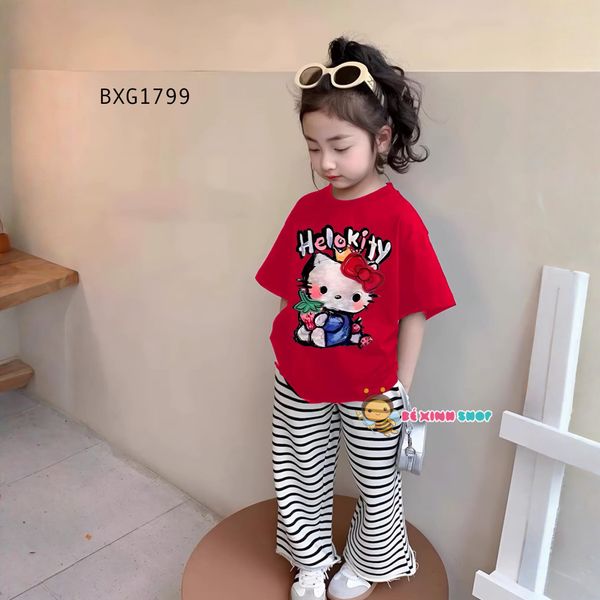Bộ áo in Heklo Kitty quần loe dễ thương cho bé gái BXG1798