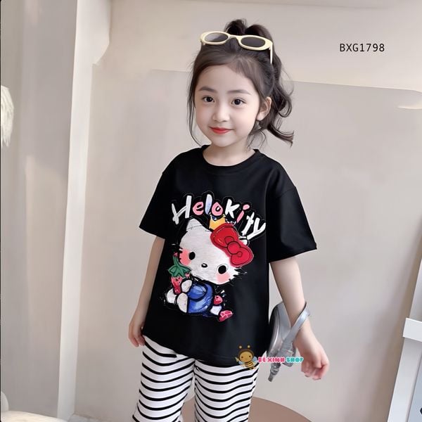 Bộ áo in Heklo Kitty quần loe dễ thương cho bé gái BXG1798