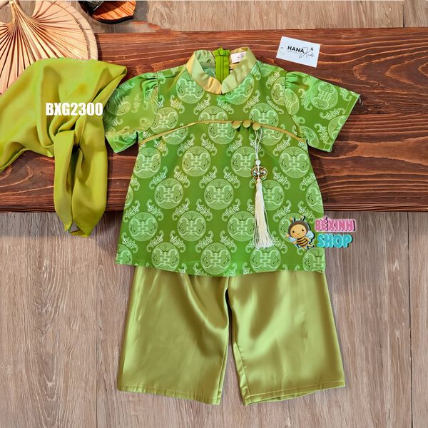 [Tặng Kèm Cham] Bộ Lam pháp phục bé gái, chất lụa Vân Thọ Dơi BXG2299