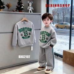 Bộ nỉ dài tay quần ống suông in chữ Boston cho bé trai & bé gái BXG2107