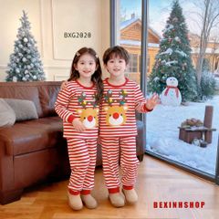 [Noel] Bộ thun sọc đồng phục in Hươu cho bé trai & bé gái mùa GIÁNG SINH BXG2020