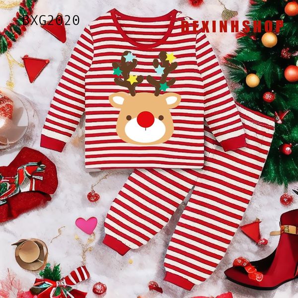[Noel] Bộ thun sọc đồng phục in Hươu cho bé trai & bé gái mùa GIÁNG SINH BXG2020