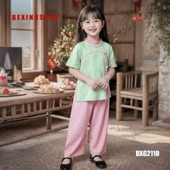 [Tết] Set bà ba Gấm pháp phục may đính kèm charm dễ thương cho bé gái BXG2110