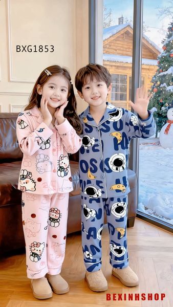 [BÉ TRAI - BÉ GÁI] Bộ pizama lụa Latin dễ thương cho bé  mặc nhà, mặc ngủ BXG1853 ( Form rộng )