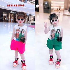 Bộ sort thun SÁT NÁCH in cô gái dễ thương cho bé gái BXG275
