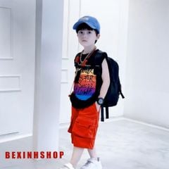 Bộ sát nách tay lỡ in chữ quần túi hộp dễ thương cho bé trai BXG1444