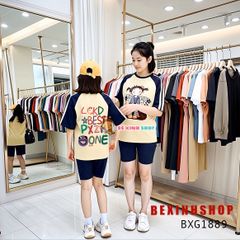 Set áo phối sọc in 3D quần legging lửng dễ thương cho Mẹ & Bé Gái BXG1889