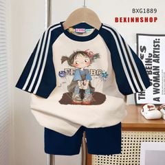 Set áo phối sọc in 3D quần legging lửng dễ thương cho Mẹ & Bé Gái BXG1889