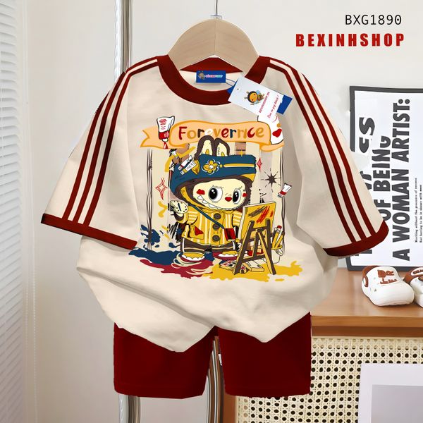 Set áo phối sọc in 3D quần legging lửng dễ thương cho Mẹ & Bé Gái BXG1889