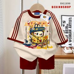 Set áo phối sọc in 3D quần legging lửng dễ thương cho Mẹ & Bé Gái BXG1889